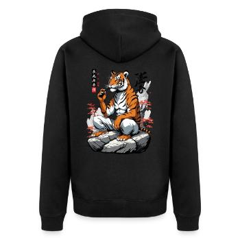 Ukiyo-E Tiger Martial Arts Japan Streetwear - Unisex Premium Organic Zip Hoodie - black - Back - Nico (187cm)