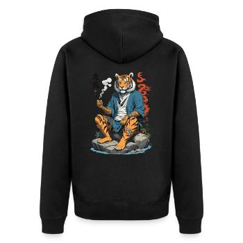 Japanischer Tiger Yakuza Anime Kemonomimi Kunst - Unisex Premium Bio Zip Hoodie - Schwarz - Hinten - Nico (187cm)
