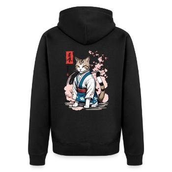 Kimono Katze Asiatische Japan Ukiyo-E Retro Kunst - Unisex Premium Bio Zip Hoodie - Schwarz - Hinten - Nico (187cm)