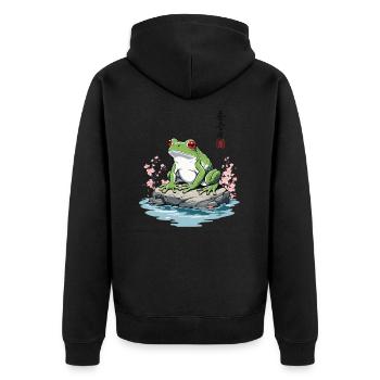 Japanese Frog Ukiyo-E Vintage Artwork - Unisex Premium Organic Zip Hoodie - black - Back - Nico (187cm)