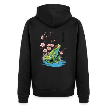 Vintage Ukiyo-e Frog Japanese Retro Art - Unisex Premium Organic Zip Hoodie - black - Back - Nico (187cm)