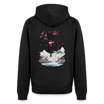 Ukiyo-E Cherry Blossom Poissons Vent Cloches Design - Veste à capuche bio Premium Unisexe - noir - Dos - Nico (187cm)