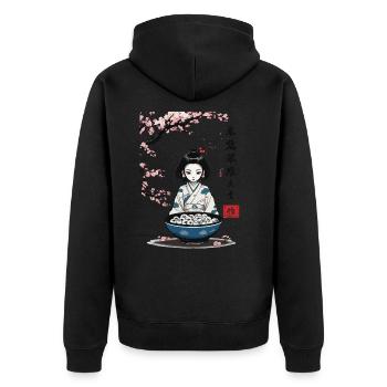 Yokai Cherry Blossom Ukiyo-E Halloween Design - Unisex Premium Organic Zip Hoodie - black - Back - Nico (187cm)