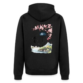 Japanische Landschaft Retro Ukiyo-E Windglocken - Unisex Premium Bio Zip Hoodie - Schwarz - Hinten - Nico (187cm)
