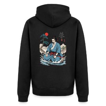 Samurai Ukiyo-E Retro Streetwear Japan Aesthetic - Unisex Premium Bio Zip Hoodie - Schwarz - Hinten - Nico (187cm)
