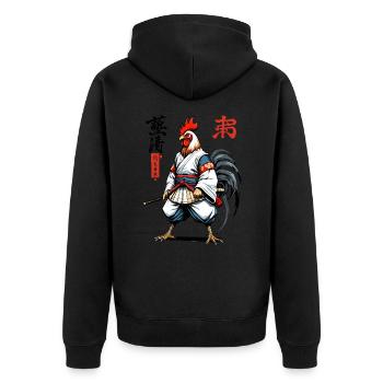 Coq samouraï Vintage Japon Tokyo Streetwear Design - Veste à capuche bio Premium Unisexe - noir - Dos - Nico (187cm)