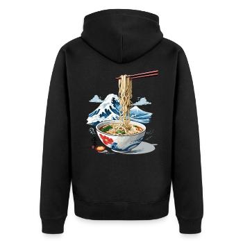 Ukiyo-E Ramen Welle Vintage Ukiyo-E Japan Design - Unisex Premium Bio Zip Hoodie - Schwarz - Hinten - Nico (187cm)