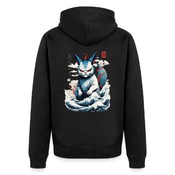 Kawaii Monster Katze Yokai Vintage Katzen Design - Unisex Premium Bio Zip Hoodie - Schwarz - Hinten - Nico (187cm)