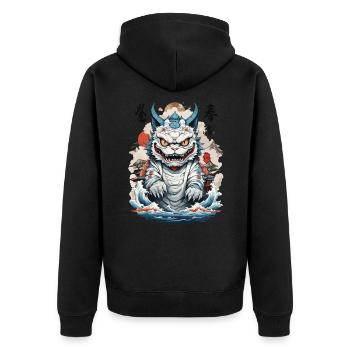 Asiatische Katzen Ukiyo-E Farbholzschnitt Design - Unisex Premium Bio Zip Hoodie - Schwarz - Hinten - Nico (187cm)