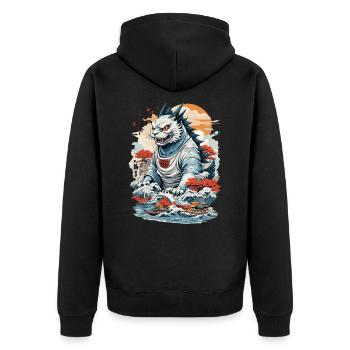 Ukiyo-E Cat Monster Tokyo Cat Streetwear - Unisex Premium Organic Zip Hoodie - black - Back - Nico (187cm)