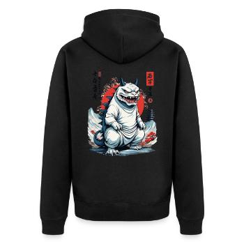 Monster Katze Japan Streetwear Katzen Design - Unisex Premium Bio Zip Hoodie - Schwarz - Hinten - Nico (187cm)