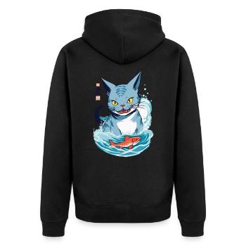 Katzenliebe Anime Aesthetic Streetwear Design - Unisex Premium Bio Zip Hoodie - Schwarz - Hinten - Nico (187cm)