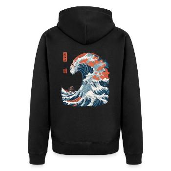 Monster Wave Japon Ukiyo-E Streetwear Vintage - Veste à capuche bio Premium Unisexe - noir - Dos - Nico (187cm)