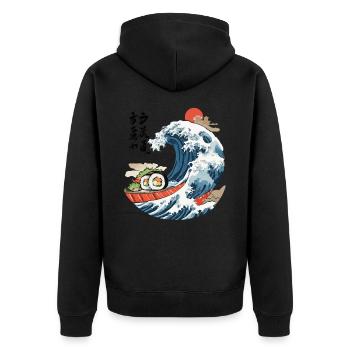 Sushi Ukiyo-E Welle Retro Japan Kunst - Unisex Premium Bio Zip Hoodie - Schwarz - Hinten - Nico (187cm)