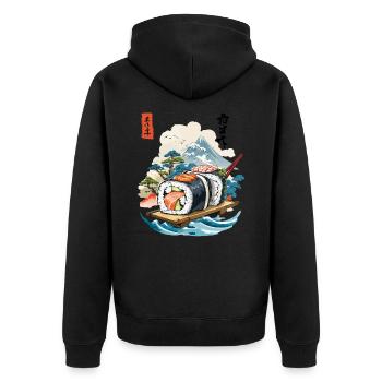 Ukiyo-E Sushi Artwork Design - Unisex Premium Organic Zip Hoodie - black - Back - Nico (187cm)