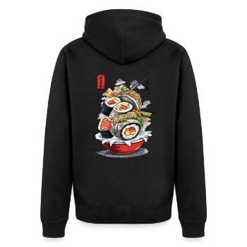Sushi Ukiyo-E Japon Esthétique Vintage Food Design - Veste à capuche bio Premium Unisexe - noir - Dos - Nico (187cm)