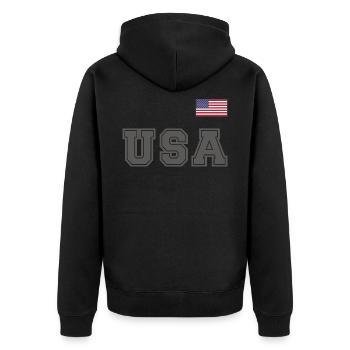 TEAM United States American Flag Banner Over Font - Unisex Premium Organic Zip Hoodie - black - Back - Nico (187cm)