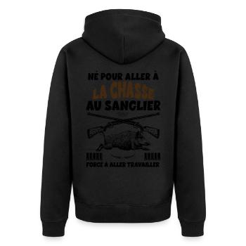 Né pour aller à la chasse au sanglier 23.png - Veste à capuche bio Premium Unisexe - noir - Dos - Nico (187cm)