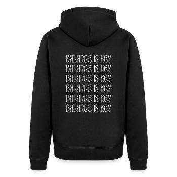 L’ÉQUILIBRE EST LA CLÉ (blanc) - Veste à capuche bio Premium Unisexe - noir - Dos - Nico (187cm)