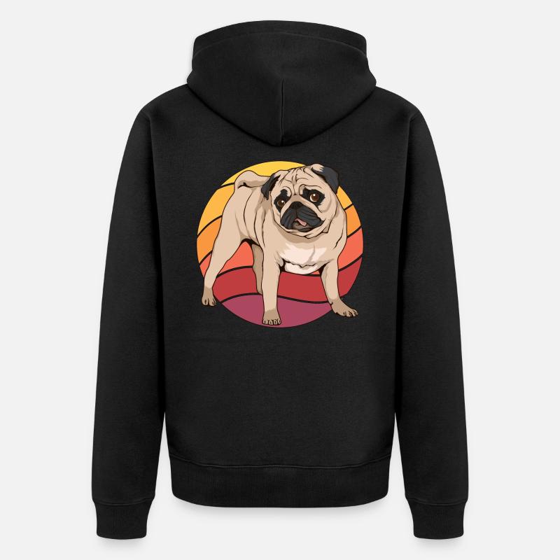 Mops Pug Retro Sunset - Veste à capuche bio Premium Unisexe - noir