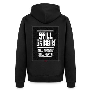 Still grindin' - Unisex Premium Bio Zip Hoodie - Schwarz - Hinten - Nico (187cm)