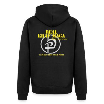 bad things Krav Maga - Unisex Premium Bio Zip Hoodie - Schwarz - Hinten - Nico (187cm)