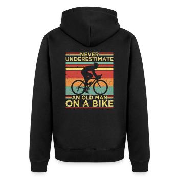 Never underestimate an old man on a bike - Unisex Premium Organic Zip Hoodie - black - Back - Nico (187cm)