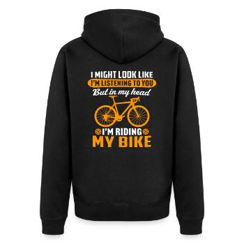 Ich fahre mit dem Fahrrad - Unisex Premium Bio Zip Hoodie - Schwarz - Hinten - Nico (187cm)