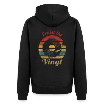 Praise the Vinyl Retro Vintage Music - Unisex Premium Bio Zip Hoodie - Schwarz - Hinten - Nico (187cm)