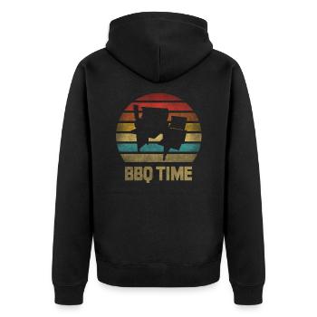 BBQ Time Barbecue Grilling Retro Vintage - Unisex Premium Organic Zip Hoodie - black - Back - Nico (187cm)