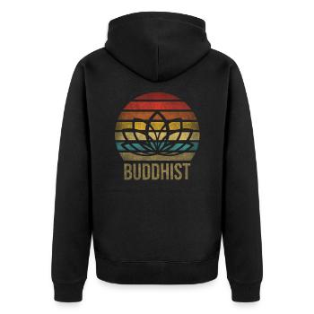 Buddhist Letter Buddhism Religion Retro Vintage - Unisex Premium Organic Zip Hoodie - black - Back - Nico (187cm)