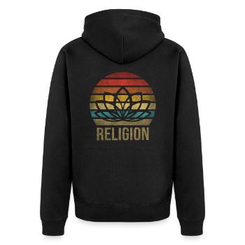 Buddhist Letter Buddhism Religion Retro Vintage - Unisex Premium Organic Zip Hoodie - black - Back - Nico (187cm)