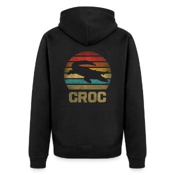 Crocodile Croco Croc Retro Vintage Sunset - Unisex Premium Bio Zip Hoodie - Schwarz - Hinten - Nico (187cm)