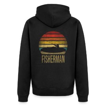 Fishing Fisherman Fisherwoman Fisher Retro Vintage - Unisex Premium Bio Zip Hoodie - Schwarz - Hinten - Nico (187cm)