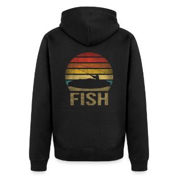 Fishing Fisherman Fisherwoman Fisher Retro Vintage - Unisex Premium Bio Zip Hoodie - Schwarz - Hinten - Nico (187cm)
