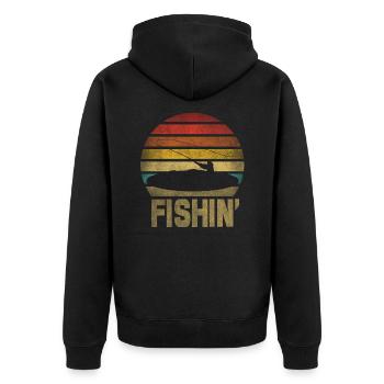 Fishing Fisherman Fisherwoman Fisher Retro Vintage - Unisex Premium Bio Zip Hoodie - Schwarz - Hinten - Nico (187cm)