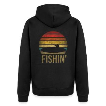 Fishing Fisherman Fisherwoman Fisher Retro Vintage - Unisex Premium Bio Zip Hoodie - Schwarz - Hinten - Nico (187cm)