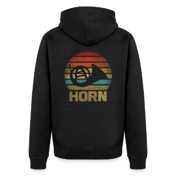 Français Instrument de cor Retro Sunset - Veste à capuche bio Premium Unisexe - noir - Dos - Nico (187cm)