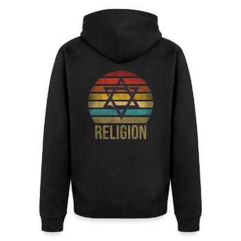 Jewish Star of David Religion Retro Sunset - Unisex Premium Organic Zip Hoodie - black - Back - Nico (187cm)