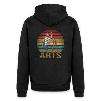 Peinture Petite Fille à l’intérieur Arts Rétro Coucher de Soleil - Veste à capuche bio Premium Unisexe - noir - Dos - Nico (187cm)