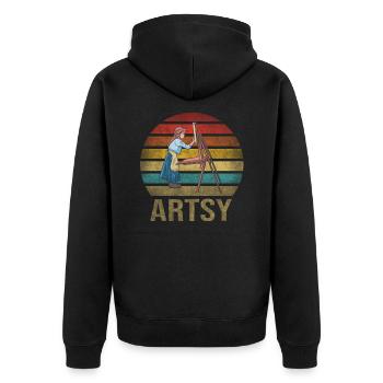 Peinture Petite Fille à l’intérieur Arts Rétro Coucher de Soleil - Veste à capuche bio Premium Unisexe - noir - Dos - Nico (187cm)