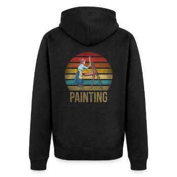 Peinture Petite Fille à l’intérieur Arts Rétro Coucher de Soleil - Veste à capuche bio Premium Unisexe - noir - Dos - Nico (187cm)