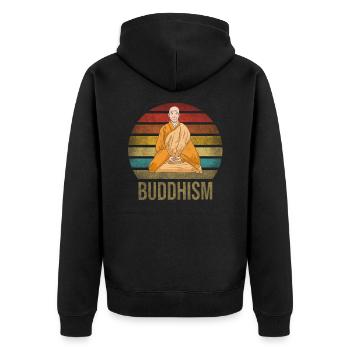 Monk Buddhist Monk Buddhism Meditation - Unisex Premium Organic Zip Hoodie - black - Back - Nico (187cm)