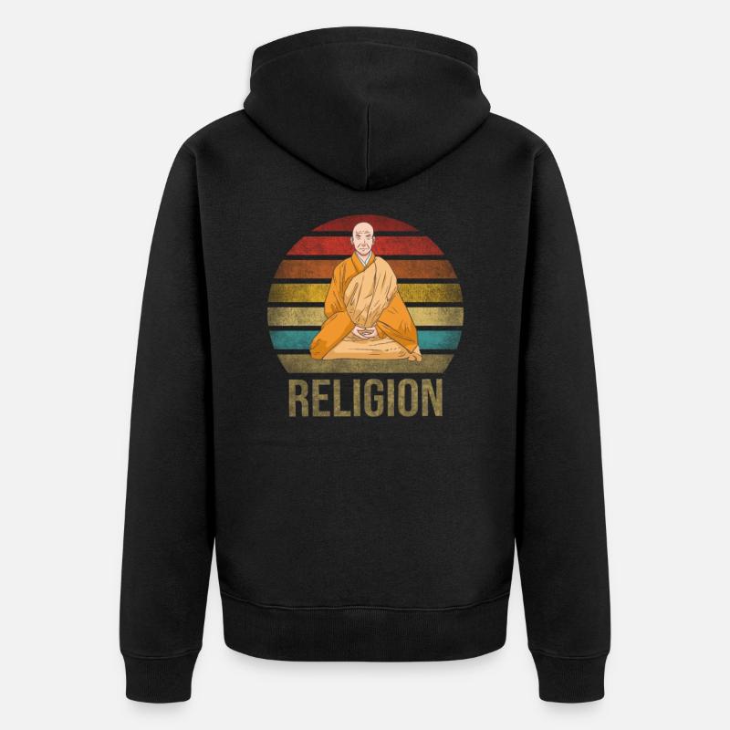 Moine Bouddhiste Moine Bouddhisme Méditation - Veste à capuche bio Premium Unisexe - noir