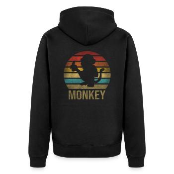 Monkey Eating Banana Dinner Retro Sunset - Unisex Premium Organic Zip Hoodie - black - Back - Nico (187cm)