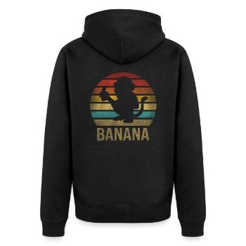 Monkey Eating Banana Dinner Retro Sunset - Unisex Premium Organic Zip Hoodie - black - Back - Nico (187cm)
