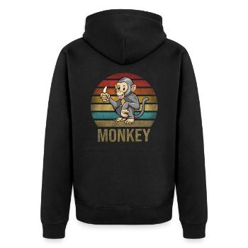 Monkey Eating Banana Dinner Retro Sunset - Unisex Premium Organic Zip Hoodie - black - Back - Nico (187cm)