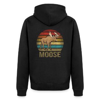Moose Elk Deer Animal Retro Sunset - Unisex Premium Bio Zip Hoodie - Schwarz - Hinten - Nico (187cm)
