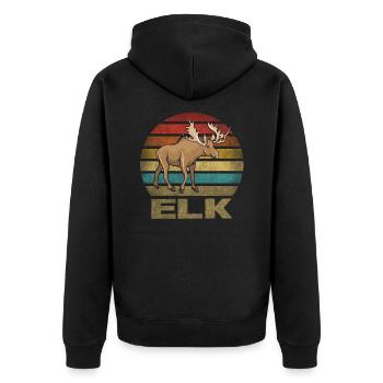 Moose Elk Deer Animal Retro Sunset - Unisex Premium Bio Zip Hoodie - Schwarz - Hinten - Nico (187cm)