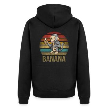 Monkey Eating Banana Dinner Retro Sunset - Unisex Premium Organic Zip Hoodie - black - Back - Nico (187cm)